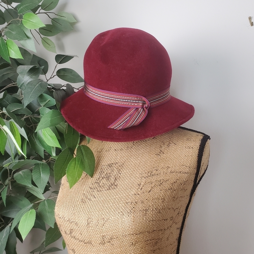 Pinkham Millinery Cloche in Burgundy Wine Velour Felt Women's